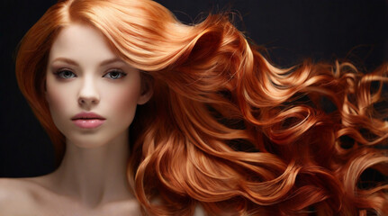 Fototapeta premium Beautiful model with long smooth healthy red hair