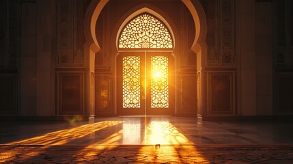 Mosque door with a bright light background