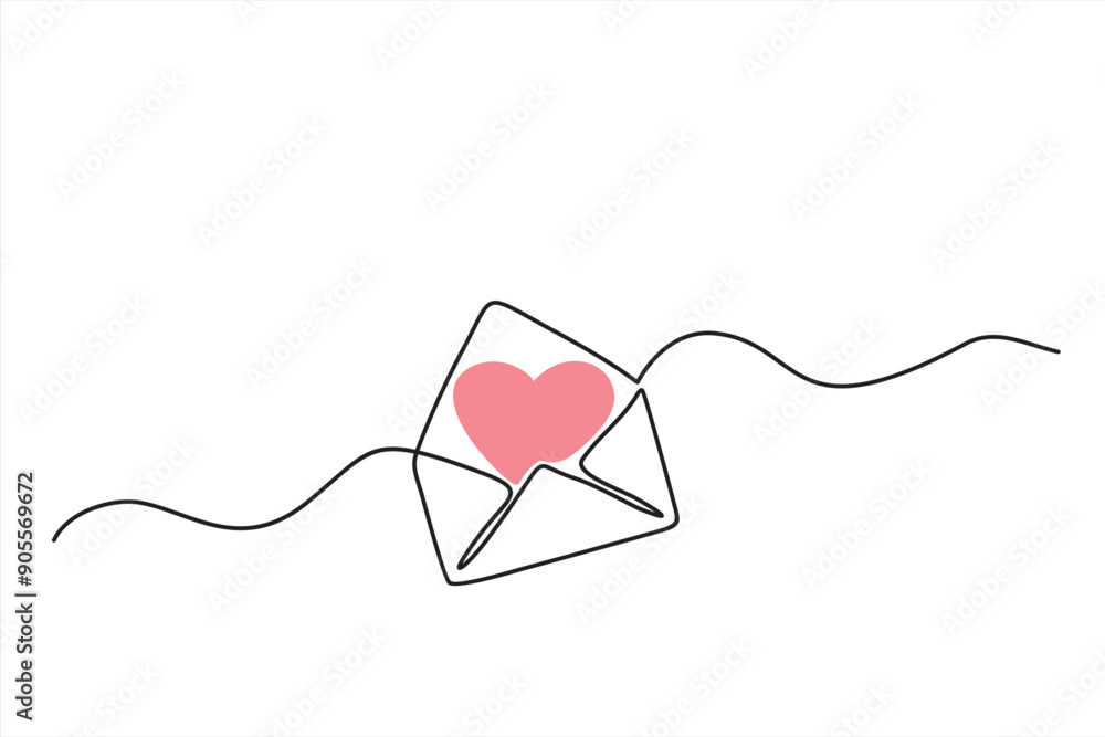 Aufkleber envelope with a heart one line drawing. continuous line drawing of paper envelope with heart. flying