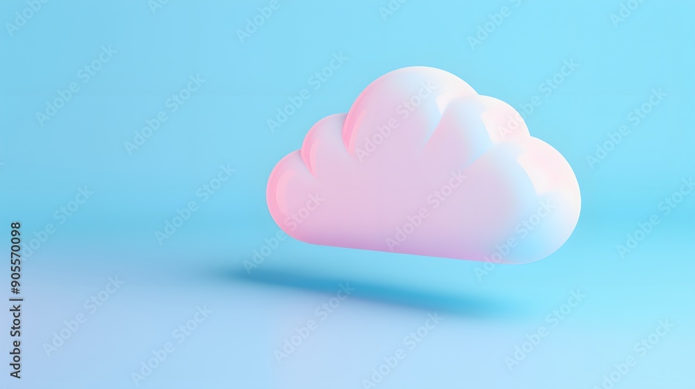 Poster soft, minimalistic 3d cloud on a blue background, symbolizing cloud computing, data storage, and tec