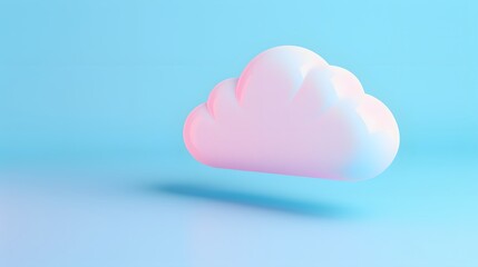 Soft, minimalistic 3D cloud on a blue background, symbolizing cloud computing, data storage, and technology concepts.