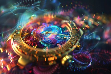 A watch with a fractal design showing the chaos of time.