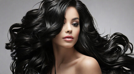 Naklejka premium Beautiful model with long smooth healthy black hair