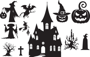 Halloween day icons set silhouette vector.