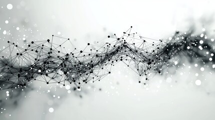 Abstract Digital Network Background with Connecting Dots and Lines in Black and White, Representing Data, Technology, and Communication Concepts