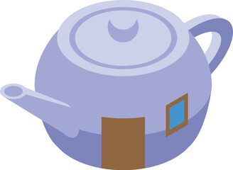 Teapot is taking the shape of a small, cozy home, creating a whimsical and fantastical atmosphere