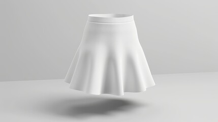 Blank white womens mini skirt mockup front view 3D rendering Empty female fabric Aline miniskirt mockup isolated Clear elegant short gown for casual or summer womens outfit