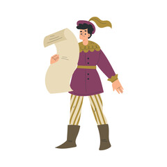 Medieval Man Herald Character with Scroll in Standing Pose Vector Illustration