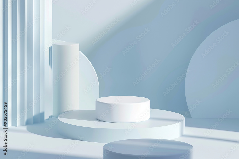 Poster a pedestal with a white base and a cylinder in the middle, empty product display background