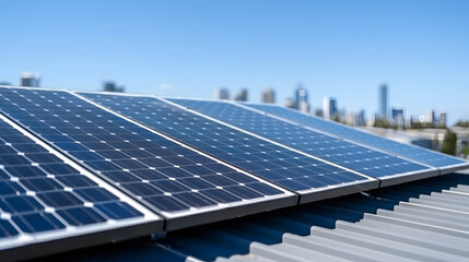 Close-up of a solar panel installation on a residential roof, illustrating clean energy adoption