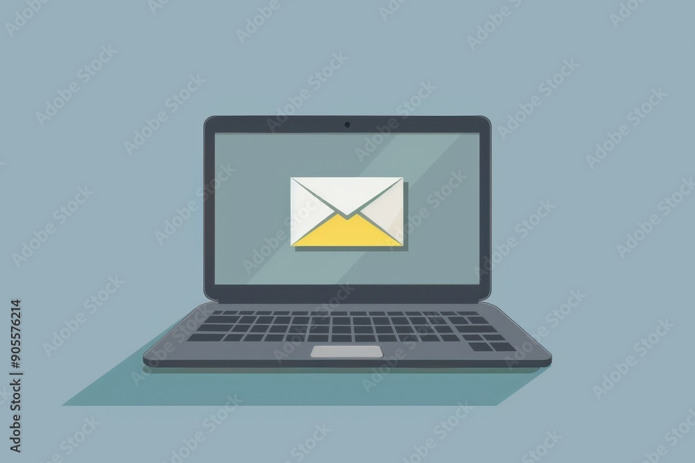 Aufkleber illustration of an open laptop with the screen showing a white envelope on a blue background, repres