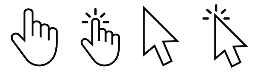 Computer mouse click cursor Black arrow icons set and loading icons. Cursor icon. Vector illustration. Mouse click cursor collection line art.