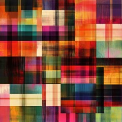 A colorful patchwork quilt with a variety of colors and patterns