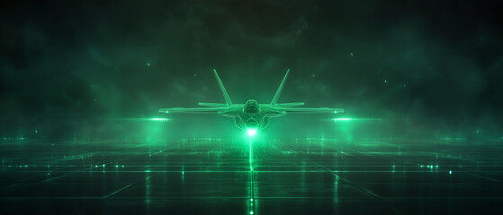 Combat aircraft in night vision, with glowing green details highlighting advanced reconnaissance missions