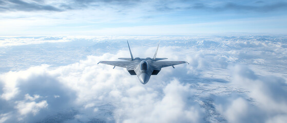 Obraz premium Combat aircraft in winter camouflage, performing a tactical operation over snowcovered terrain
