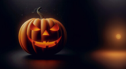 A halloween pumpkin with a carved face in the middle. A pumpkin with a face carved into it floating in the air.