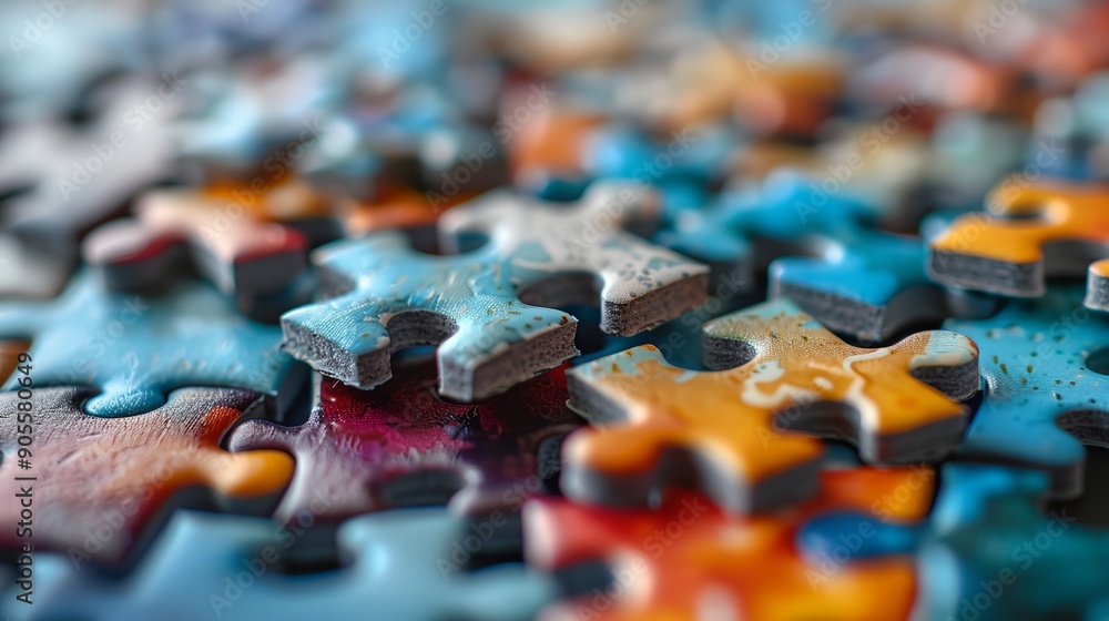 Wall mural a close up of a puzzle piece with many colors and shapes on it