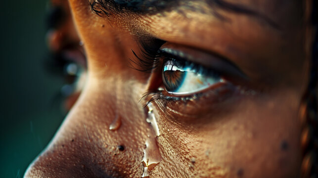 Close-up of the eyes of the women, tears in the eyes, expressing sorrow, emotional pain