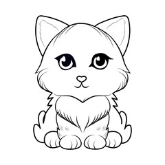 Cute Kitten drawing vector illustration for coloring book page for kids