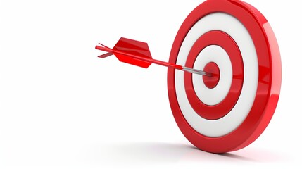 Red target with a red arrow on goal against a white background business concept
