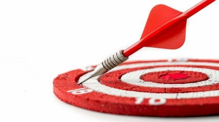 Obraz premium Red target with a red arrow on goal against a white background business concept