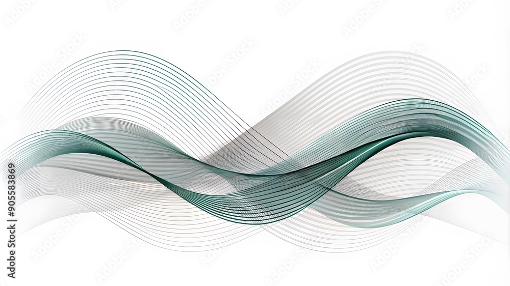 Poster abstract curved lines wave pattern overlay in dark teal blue-green colors for a modern technology ne