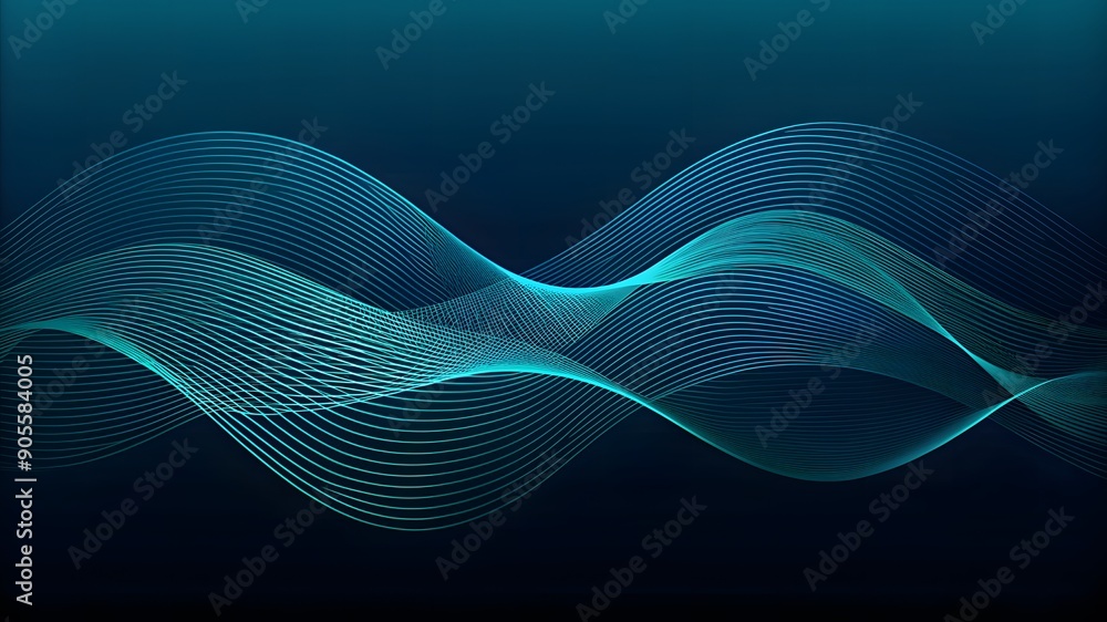 Poster abstract curved lines wave pattern overlay in dark teal blue-green colors for a modern technology ne