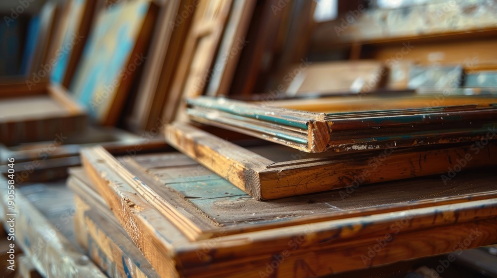 Sticker shallow depth of field in wooden frames for canvas paintings