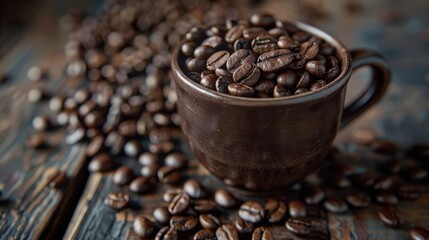 Cup filled with coffee beans