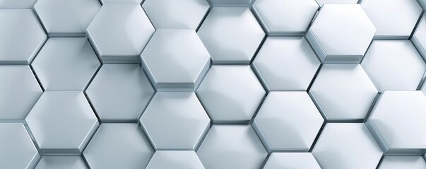 Naklejka premium Interlocking hexagonal patterns with reflective surfaces, 3D abstract, high-tech and sleek