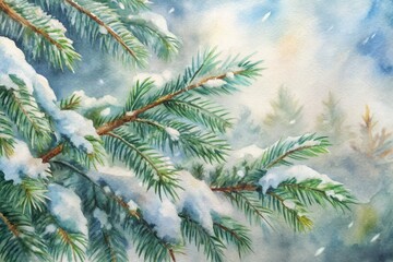 Obraz premium A serene winter wonderlands embraced by snow-covered evergreen branches in soft natural light