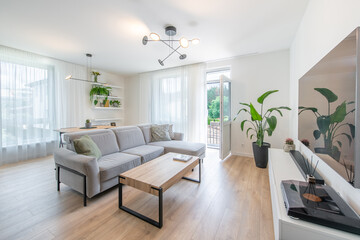 Modern Home Living Room Interior. Luxurious Stylish Modern Apartment. Open Interior, Stylish Sofa,...