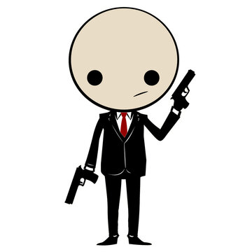 recommend clip art: Cartoon Character Hit Man Wearing a Suit and Tie Holding a Pair of Handguns