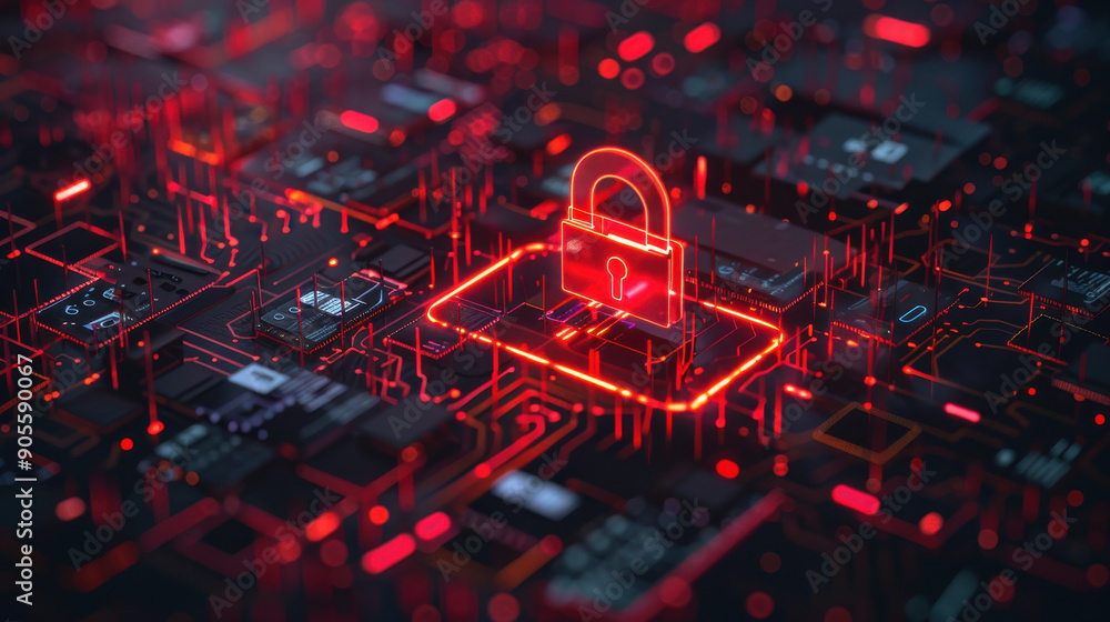 Poster cyber attack alert with a red padlock icon showing a breach in internet security.