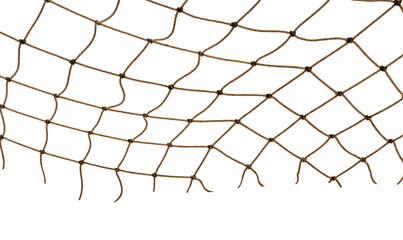 Torn Football or tennis net. Rope mesh on a white background close-up
