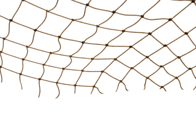Torn Football or tennis net. Rope mesh on a white background close-up