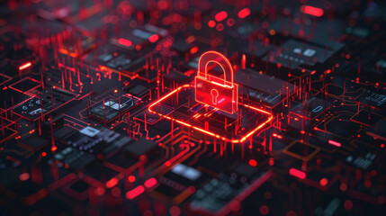 Cyber attack alert with a red padlock icon showing a breach in internet security.