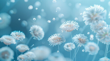 Light Blue Microcosmos Backdrop with Delicate Stems and Bokeh