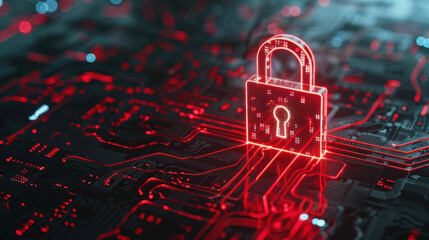 Cyber attack alert with a red padlock icon showing a breach in internet security.