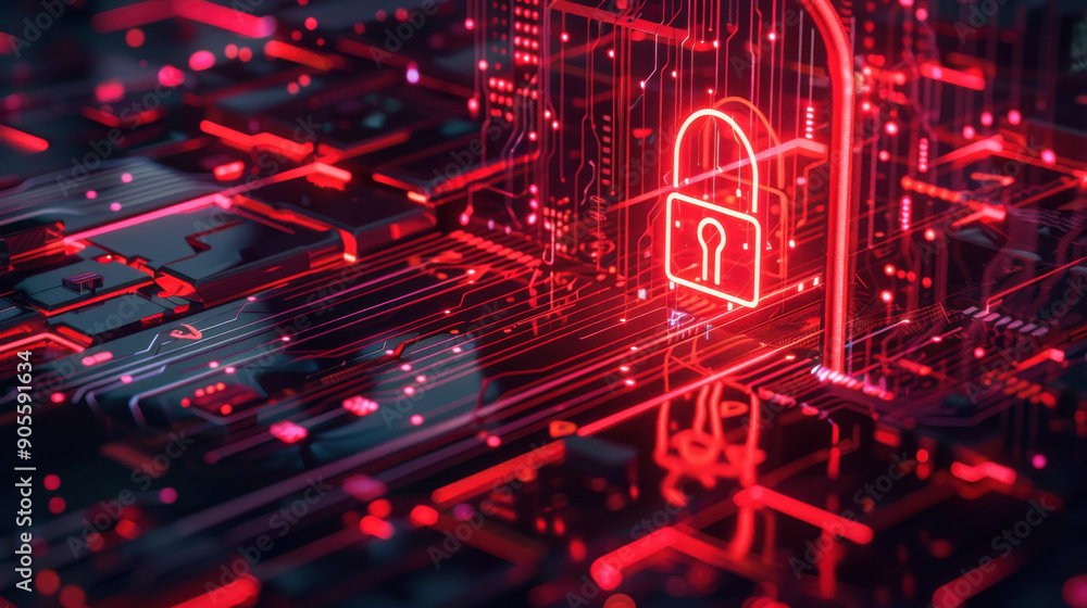 Aufkleber cyber attack alert with a red padlock icon showing a breach in internet security.