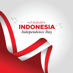 Anniversary 78th of Republic of Indonesia Independence day background with red white ribbon design
