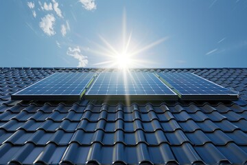 Solar Panels on a Roof with a Bright Sunny Day