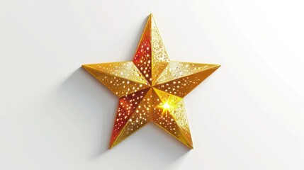 A golden star icon with a sparkling surface and soft shadow, symbolizing excellence and achievement, on white.