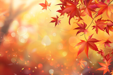 Fototapeta premium Beautiful autumn leaves with rim light. Nature landscape, background and wallpaper. Copy space