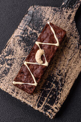 Delicious sweet brownies with chocolate and nuts