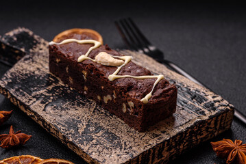 Delicious sweet brownies with chocolate and nuts