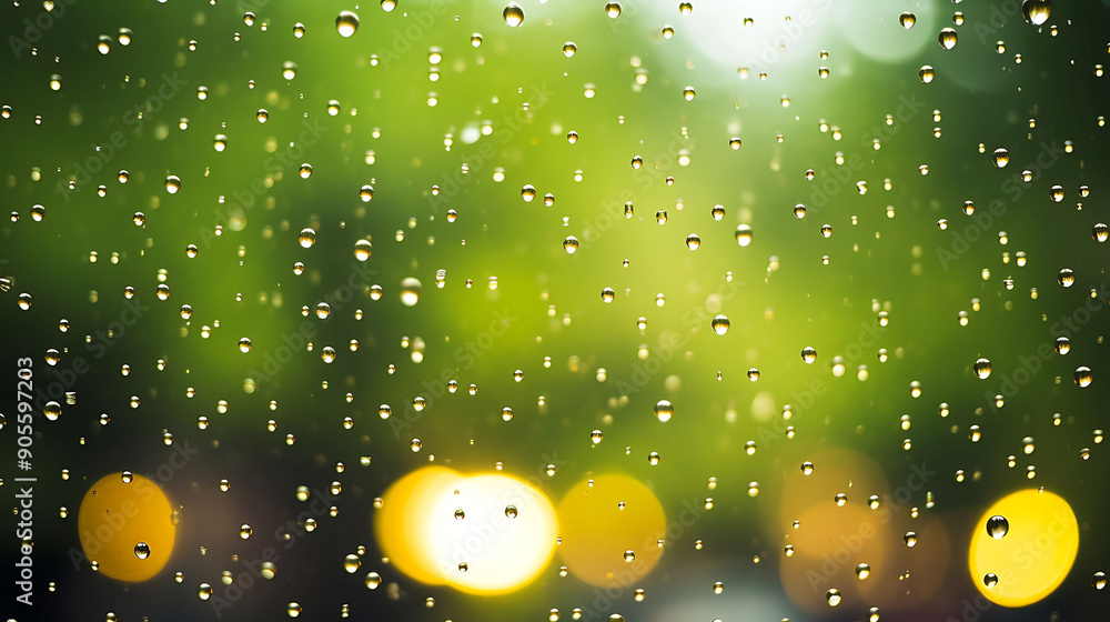 Poster lime bokeh effect cascading light in the rain, creating brilliance