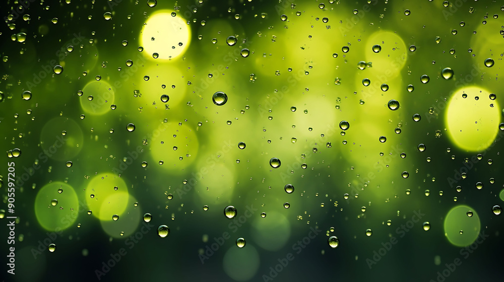 Poster lime bokeh effect cascading light in the rain, creating brilliance