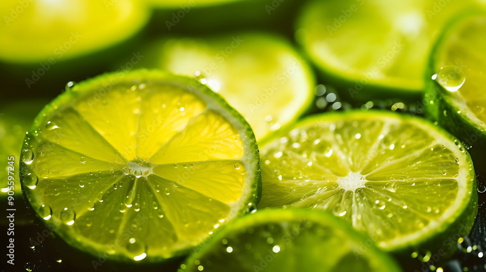 Poster lime bokeh effect cascading light in the rain, creating brilliance