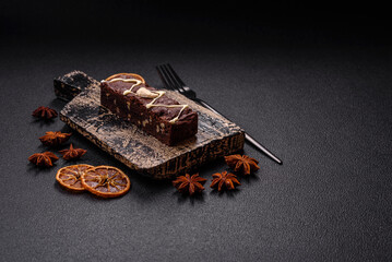 Delicious sweet brownies with chocolate and nuts